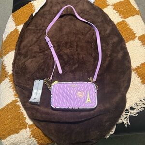 NWT- Karl Lagerfeld Lavender Quilted Crossbody Bag with Gold Accents